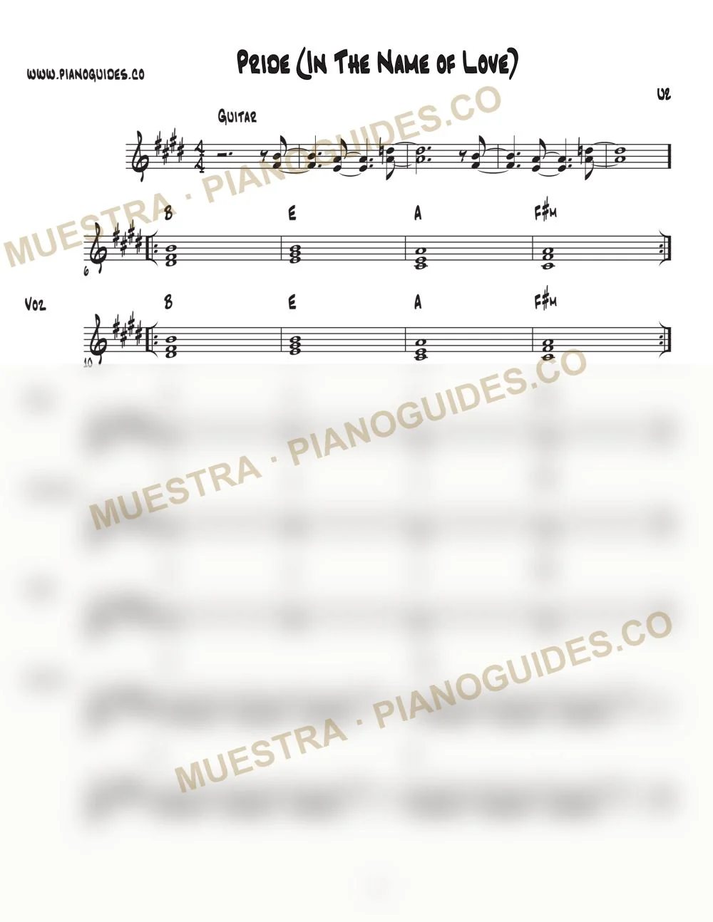 Primera página de la guía Pride (In The Name Of Love)