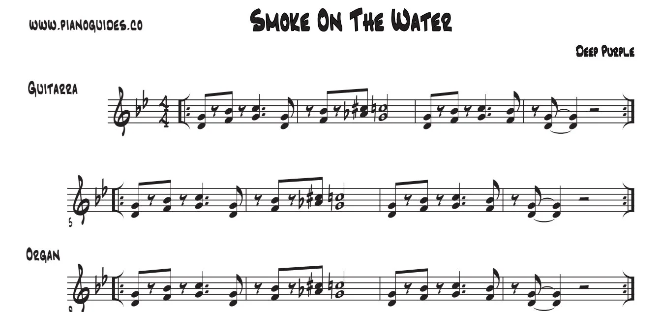 Título y primeras líneas de la guía de Smoke On The Water