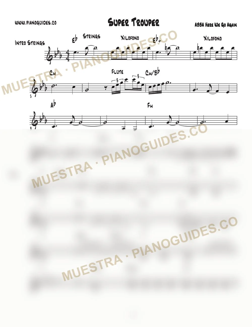 Primera página de la guía Super Trouper (Here We Go Again)