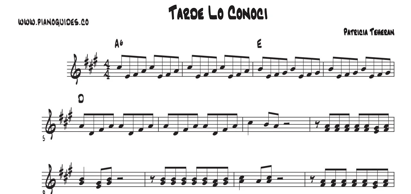 Título y primeras líneas de la guía de Tarde Lo Conocí