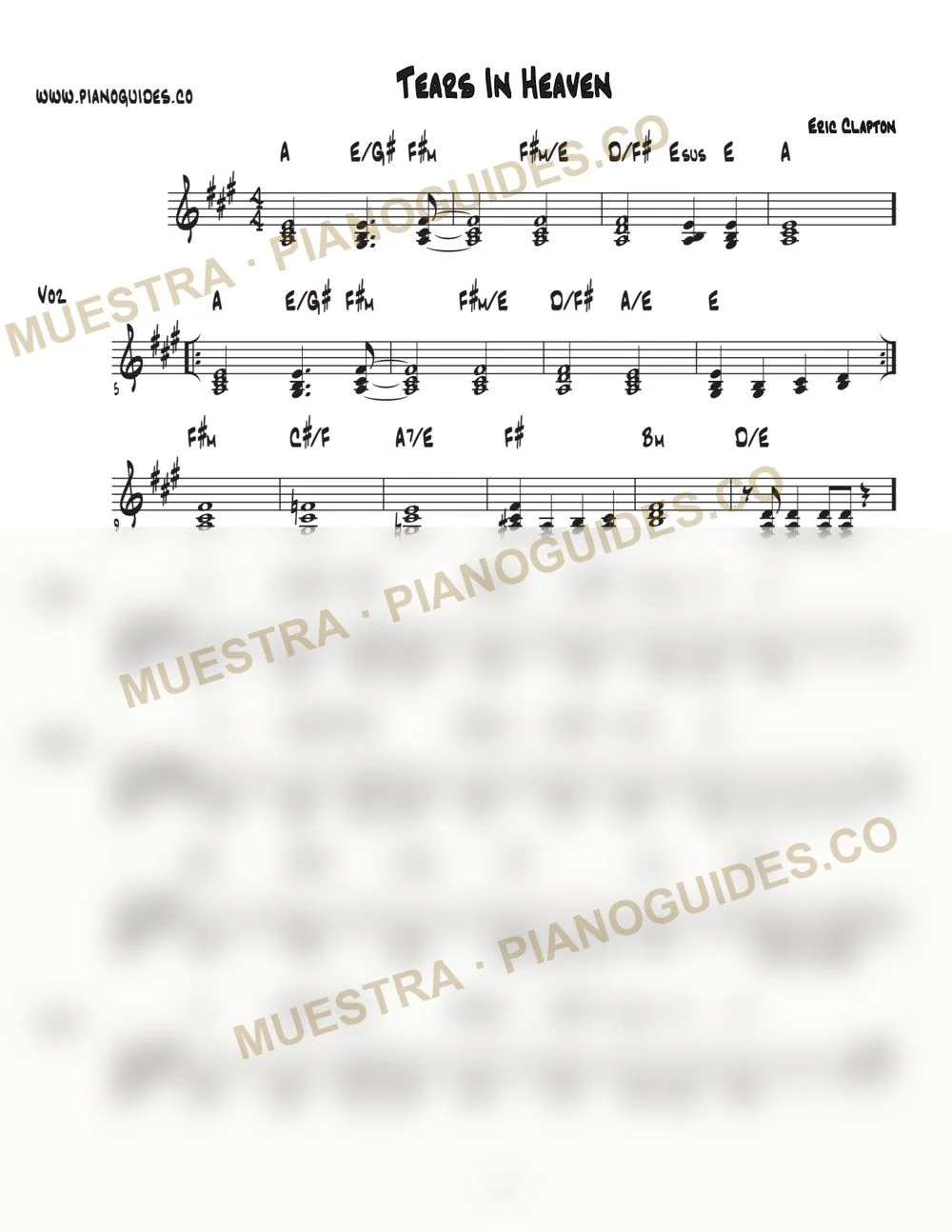 Primera página de la guía Tears In Heaven